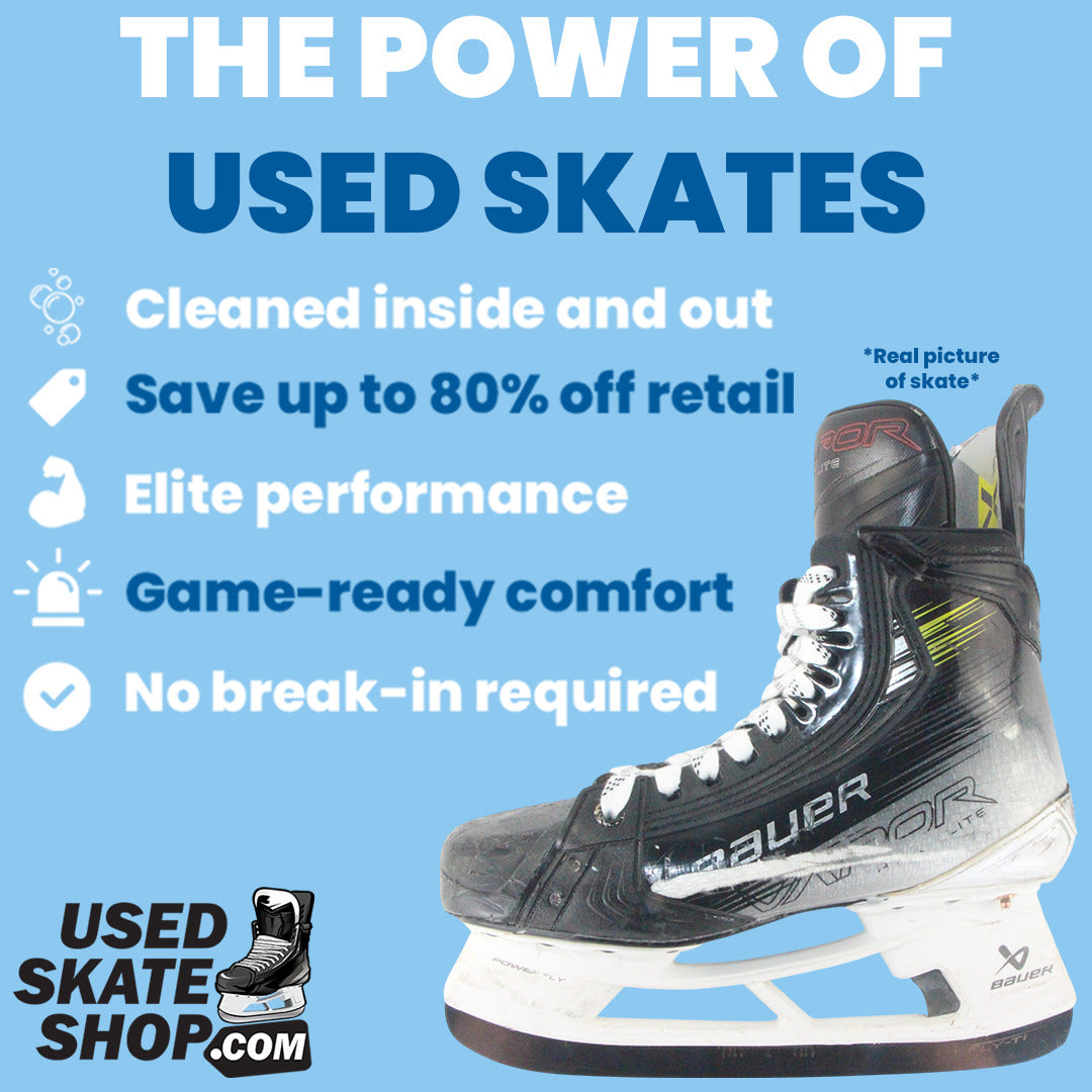 Used ice hockey skates from Bauer and CCM – cleaned, game-ready skates with no break-in needed and up to 80% off retail